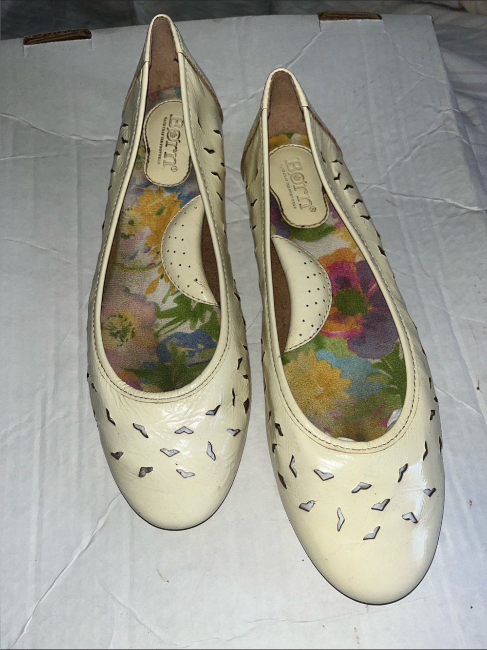 Born Cream Floral-Print Leather Ballet Flats